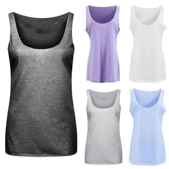 Kadın Rahat Düz Renk Kolsuz Dekolte Boyun Tank Top Gevşek Pamuk Yelek