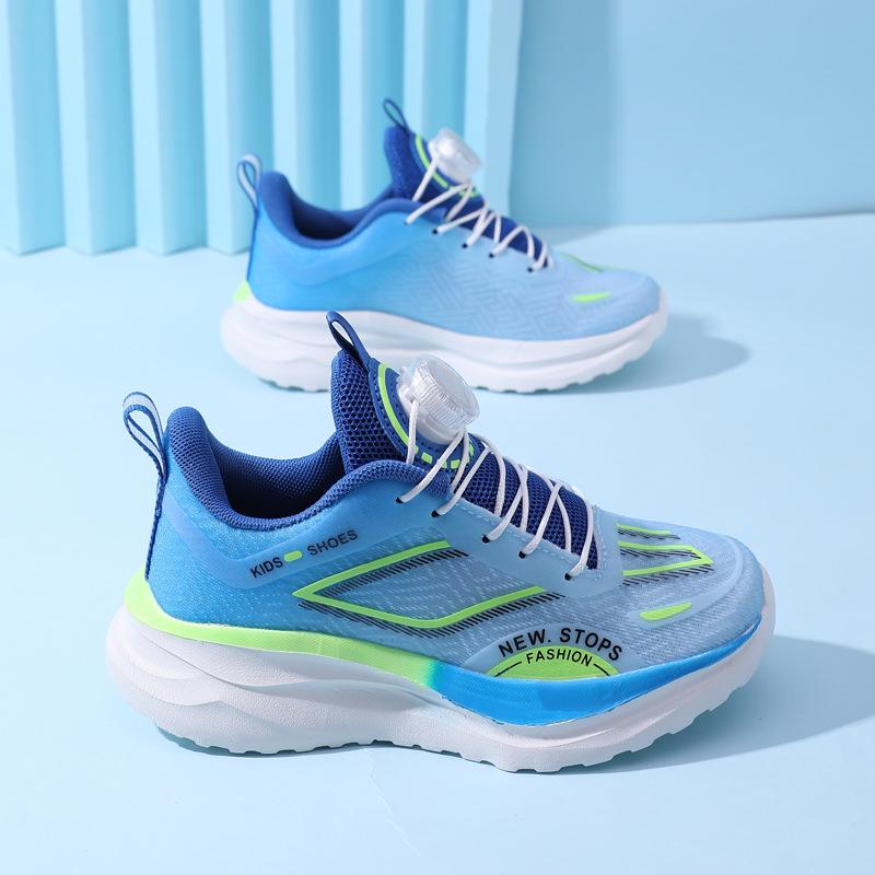 Boys' No-Tie Breathable Mesh Running Shoes, Non-Slip Spin Buckle, Fashionable Spring/Autumn Sports Shoes for Medium and Large Kids