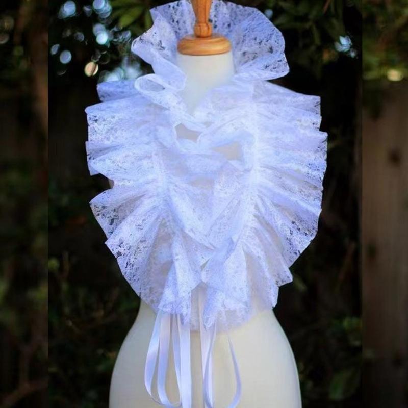 Vintage Victorian Ruffled Shrug Shawl Boleros Ribbon False Collar Renaissance Costume Cosplay Accessories for Unisex