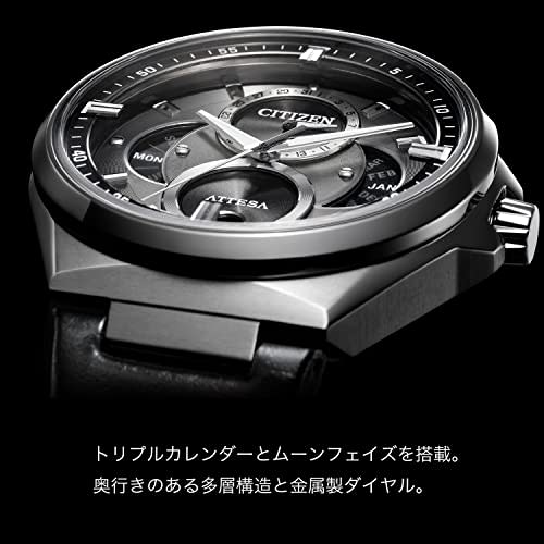Citizen Watch Atessa Eco-Drive Ring Solar ACT Line Triple Calendar Moon Phase BU0060-09H Men's Silver Black