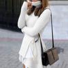 Fashionable Solid Cable-knit Turtleneck Casual Long Sweater Dress for Women
