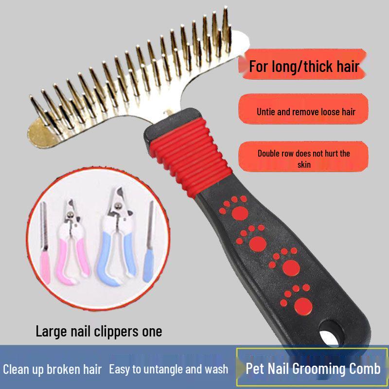 Double Row Pet Grooming Comb for Thick and Long Hair - Ideal for Large Dogs Like Golden Retrievers