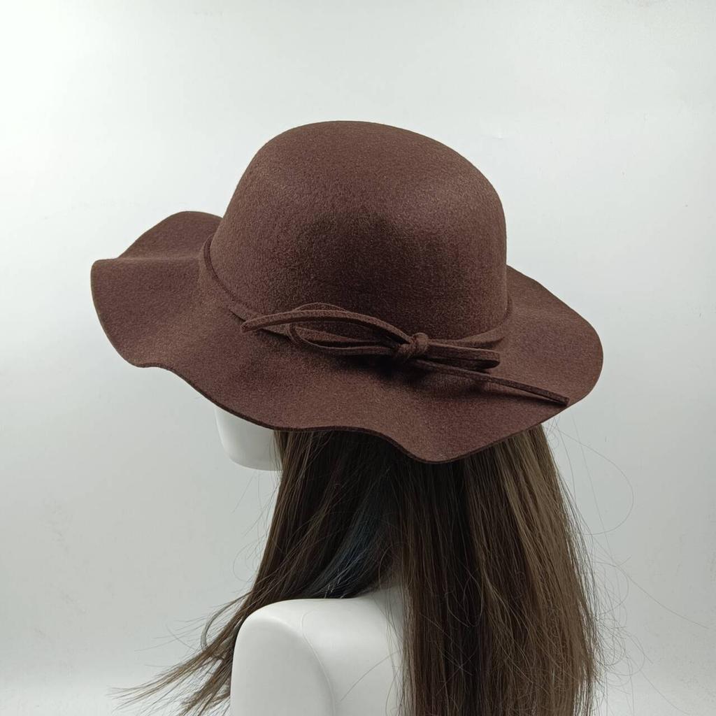 NEW Fedora Hat Women's Autumn Wave Curled English Retro Versatile Fisherman Hat Fashion Hepburn Woolen Top Hat