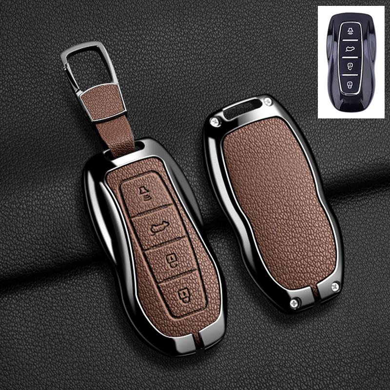 4 Buttons Auto Key Fob Case Cover Housing Fit For Ford Equator Jmc Plus 5 6 7 Sport Ecoboost Zinc Alloy Genuine Leather Protect Key Ring Accessory