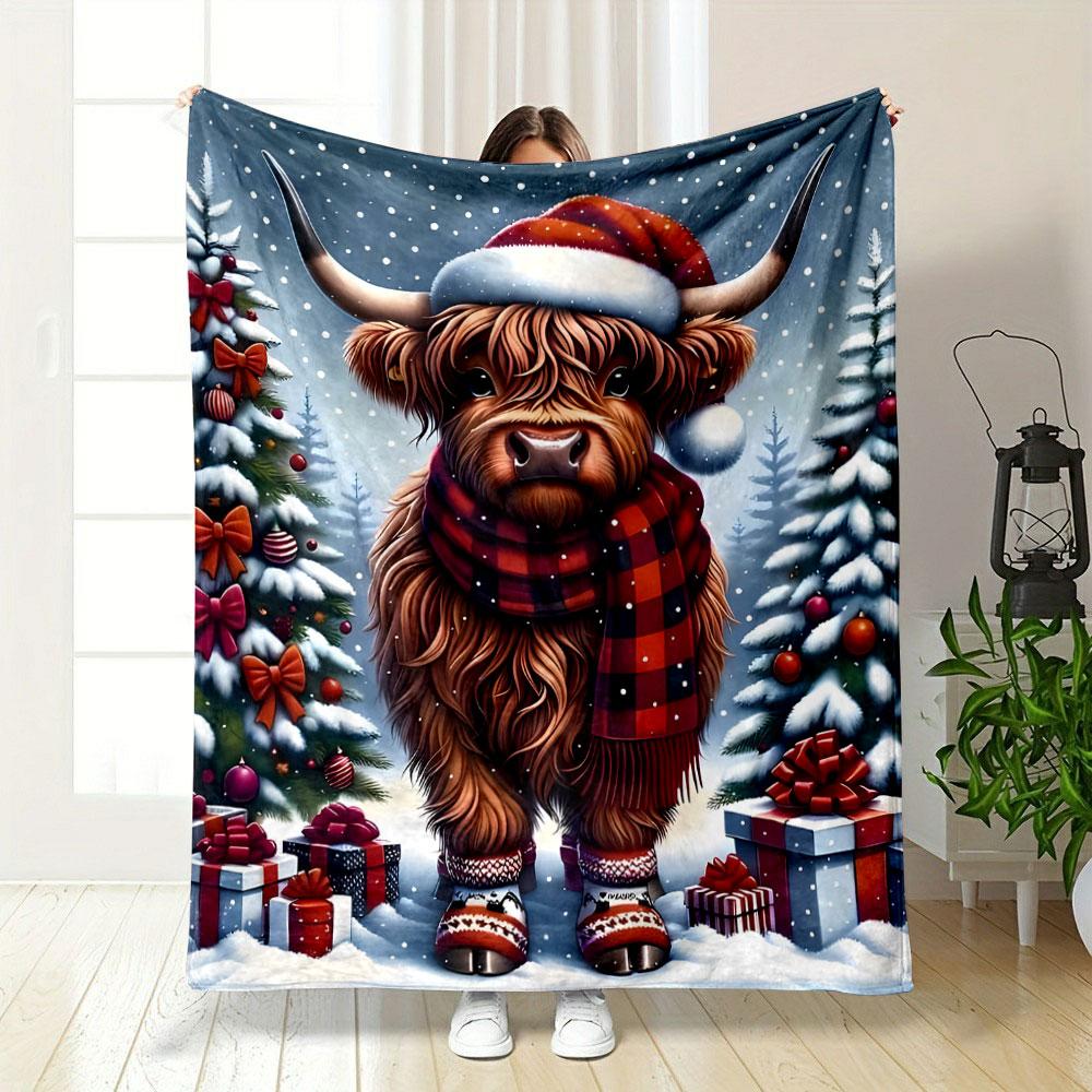 Christmas Highland Cow Blanket bedroom Blanket for Livingroom Couch lunch break Soft throw for Friend's festival Gift