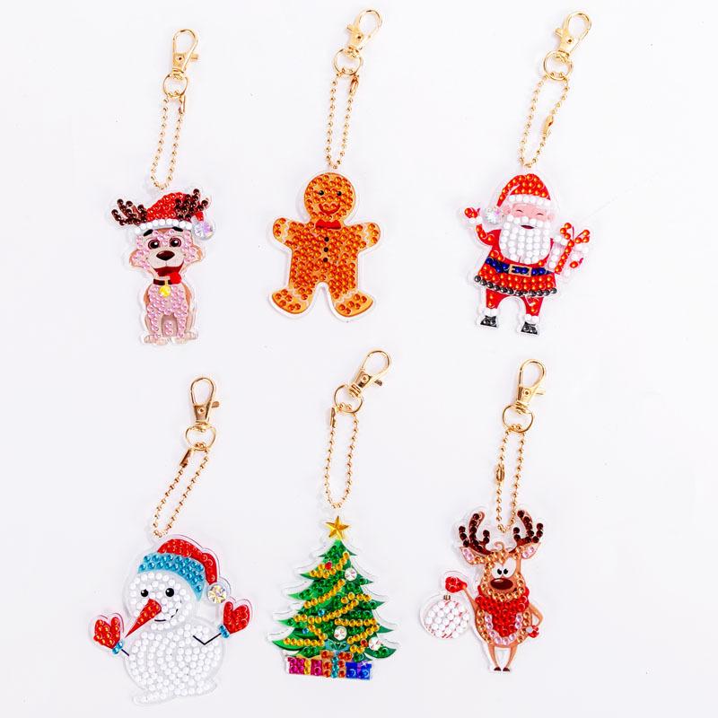 Special-Shaped Brick Diamond Painting Keychain Diy Christmas Series Cartoon Decorative Small Pendant