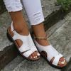 Summer New Sandals Women's Velcro Stitching Hollow Thick Sole Heel Large Size Open-toed Casual Sandals Women