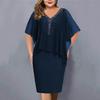 Plus Size Women V Neck Chiffon Sequins Dress Asymmetric Buttock Overlay S-5XL