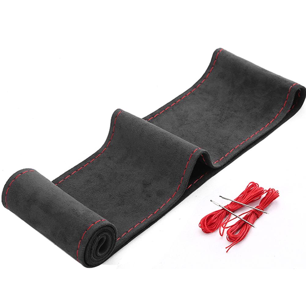 Suede Cowhide DIY Hand Sewn Car Steering Wheel Covers Auto Steering Wheel Protector Fashion Non-slip 38cm Car Accessories