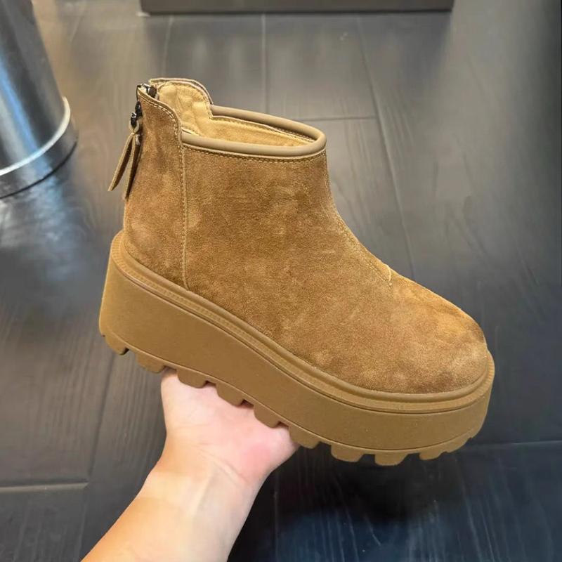 

Женские замшевые зимние ботинки на платформе, модная обувь на плоской подошве, плюшевые теплые ботильоны, тренд 2025 года, новые брендовые кроссовки, зимние уютные женские ботинки 40 жёлтый