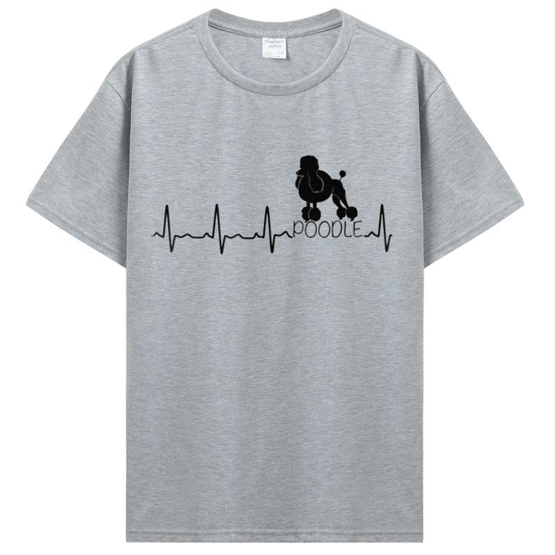 Heartbeat Poodle T-shirt Funny Tshirt Dog Lover Funny Pure Cotton Short Sleeve Tees O-Neck T Shirt Oversize Clothing