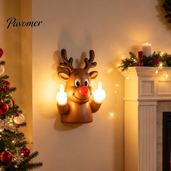 Humorvolle Weihnachtsfeier Dekoration Mittelfinger Licht, Frecher Weihnachtsmann Rentier Gebende Lampe mit LED Skurrile Geschenke für Kollegen Warmes Leuchten,