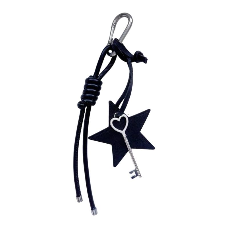 

Stylish Star Pendant PU Leather Keychain Braided Rope Keyring For Bags Trendy Accessory for Handbags and Purses чорний