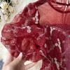 Summer Lace Hook Flower Embroidered Bubble Sleeve Dress for Womenfashion Slim Waist Dress Female A-line Cake Party Retro Dress