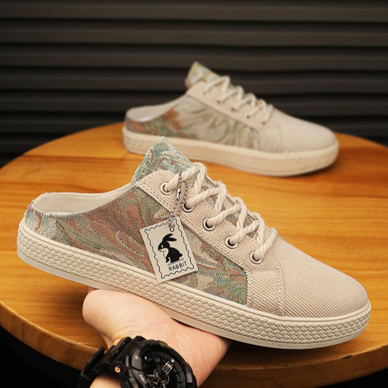 Fashion Men's Canvas Slippers Half Slippers 2025 Summer New Outdoor Anti-slip Breathable Fashion Male Casual Slippers Party Sandals