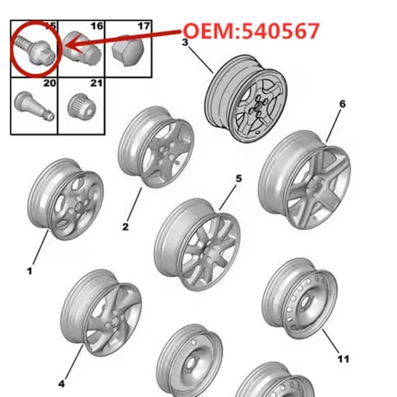 4 Piece Automotive Lug Nuts 540567 940684 9682405080 9817024580 Suitable for 206 207 307 308 406 407 607 1007 2008 3008
