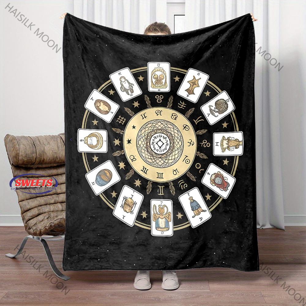 12 Zodiac Card Printed Blanket - Super Soft Bedding Divination Tarot Pattern Lightweight Home Four Season Throw & Shawl Blanket
