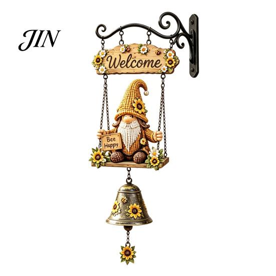 Farmhouse Doorbell Decoration Rustic Garden Gnome Bell, Large Gnomes Welcome Hanging Doorbell, Bell Decor for Front Porch Patio Fence Farmhouse, Gift