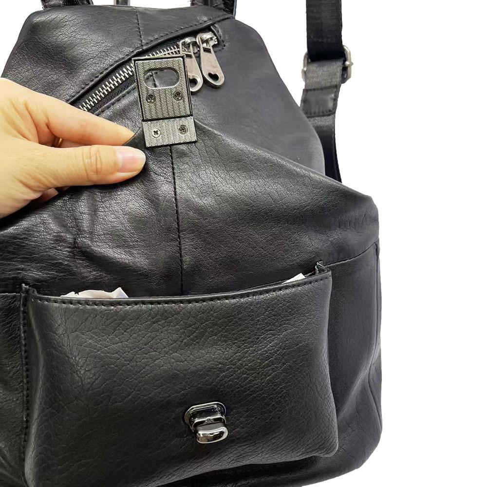 Echtleder-Rucksack für Damen, schwarzer Damenrucksack aus Rindsleder mit oberer Schicht, trendige und vielseitige Damentasche aus weichem Leder