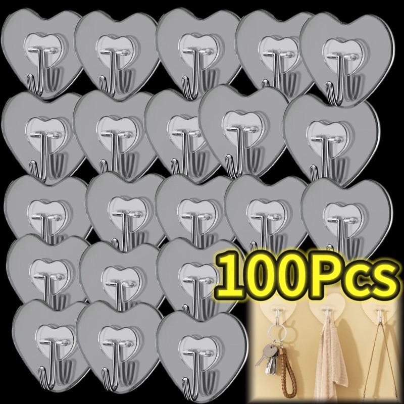 Heart Shape Transparent Hook Non Punching Plastic Love Hangers Holder Self Adhesive Key Towel Multi-Purpose Hook Wall Key Holder