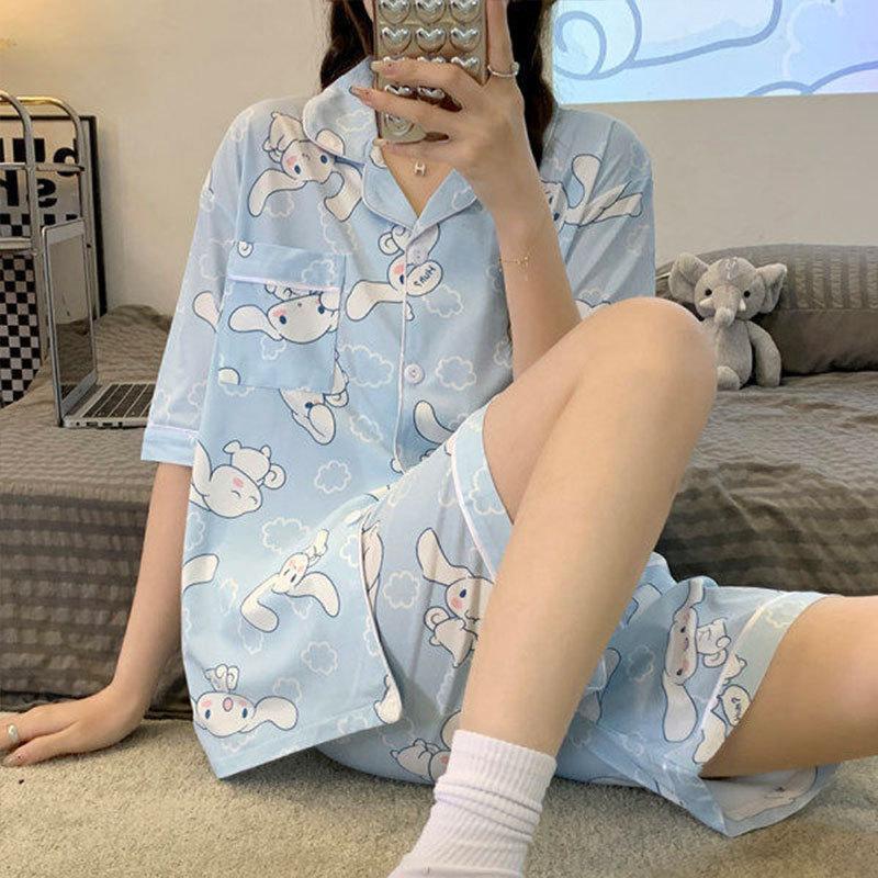 Japanese-style Unprinted Style Summer Fresh Cotton Pajamas Women's Short Sleeves 1011 New Loose Outer Loungewear Suit