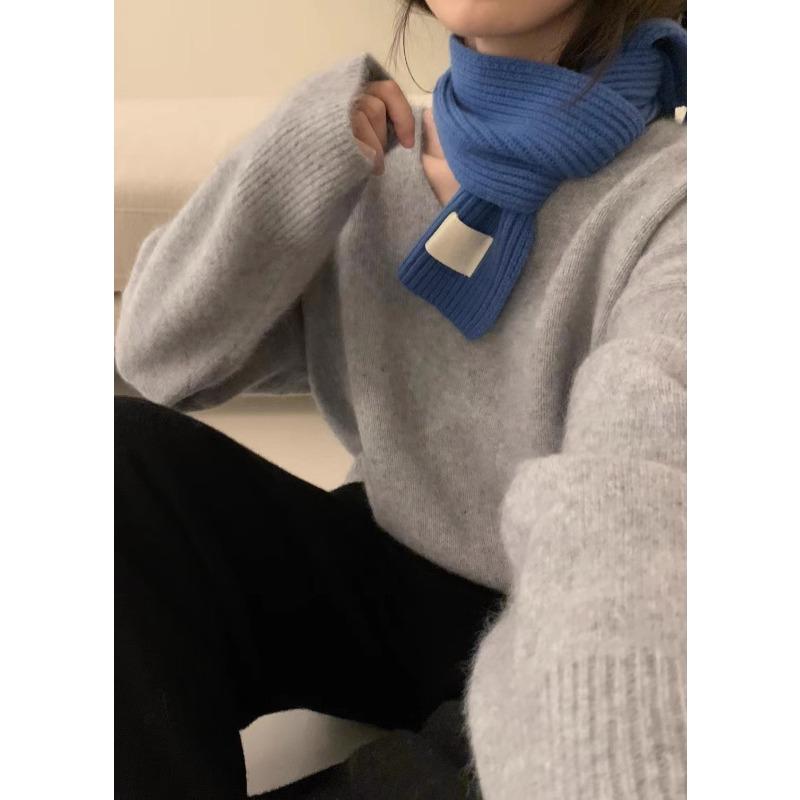 Women's V-neck Knitted Sweater Thick Autumn and Winter Loose Lazy Sweater Pullover Sweater