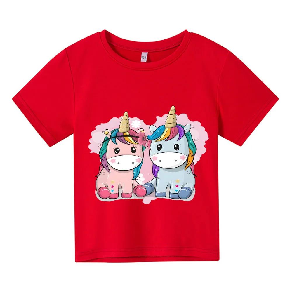 

Unicorn Summer Fashion Children T-shirt Boy Short Sleeves White Tees Baby Kids Cotton Tops Girls Clothes Camisetas y2k one piece 100 червоний