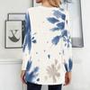 Women Plus Size Round Neck Long Sleeve Blue White Tie Dye Printed Loose Longline T Shirt With Pockets