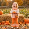 Kleinkind Mädchen Halloween Kürbis Stickerei Langarm Rundhals Pullover Sweatshirt und Elastische Taille Ausgestellte Hose Set