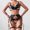 Hollow Out Backless Transparent  Lingerie Garter Belt Four Piece Set Underwear