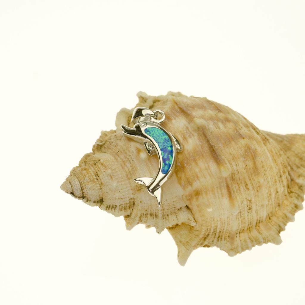 BreezyIsland Sterling Silver 925 Pendant [Opal Dolphin] A Lucky Charm That Brings Good Fortune with the Beautiful Sparkle of Opal.