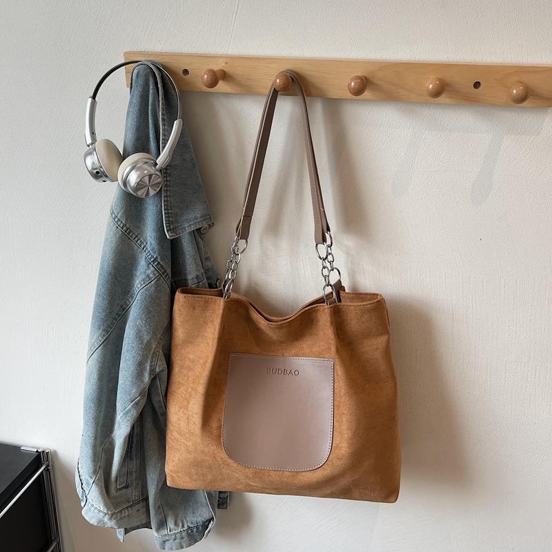Vintage Suede Tote Bag Women's Large Capacity Commuter Shoulder Bag