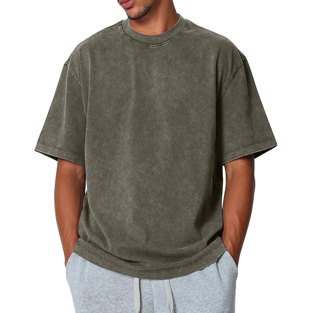 Herre Sommer Ensfarget Rund Hals Løs Kort Erm Topp