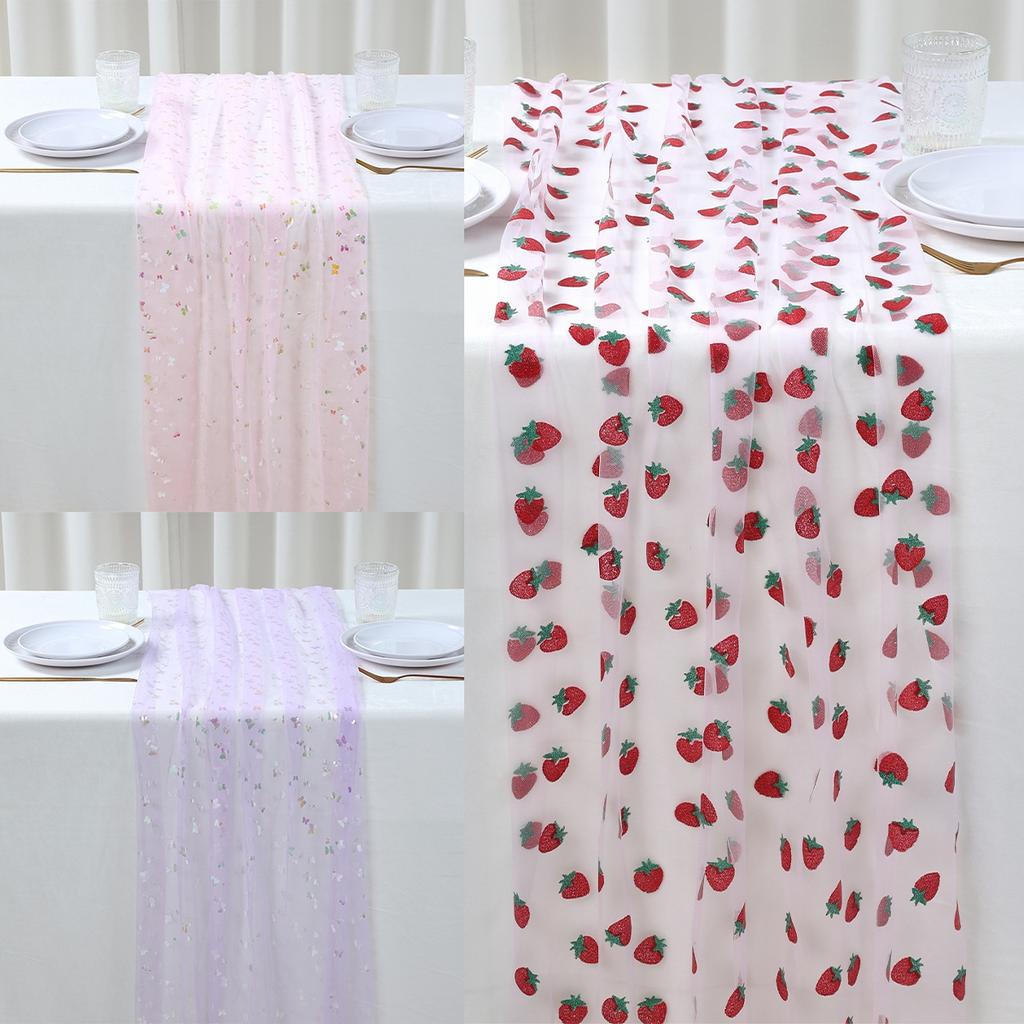 Butterfly Pink Purple Mesh Table Runner Sheer Voile Dining Table Decor For Romantic Wedding Engagement Anniversary Party Decor