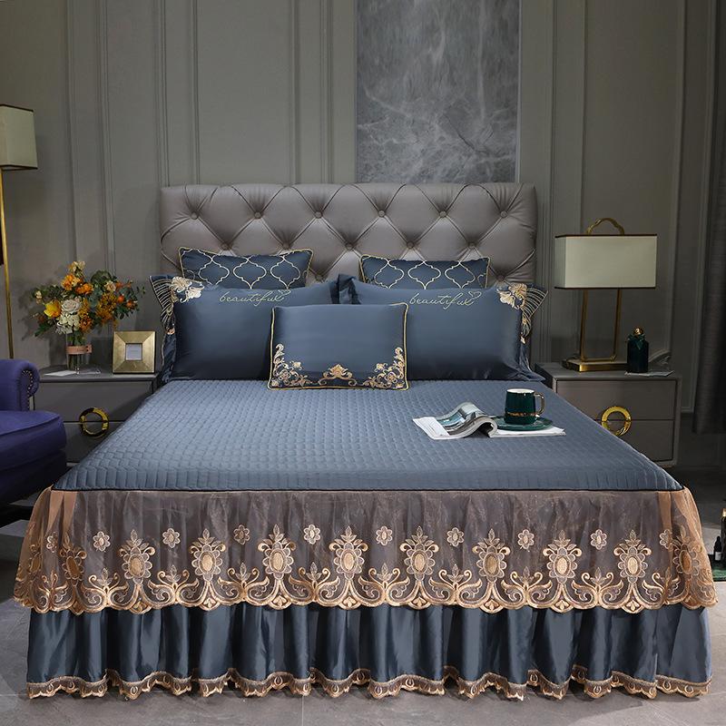 Tencel Modal Embroidered Bed Skirt Protective Cover Bed Skirt Bed Cover Single Non-Slip Mattress Fitted Sheet