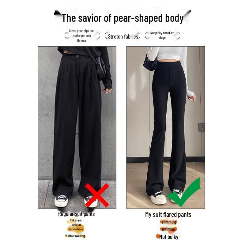 Women's High-Waisted Black Micro-Flared Pants - Slimming Elastic Fit for Spring and Autumn
