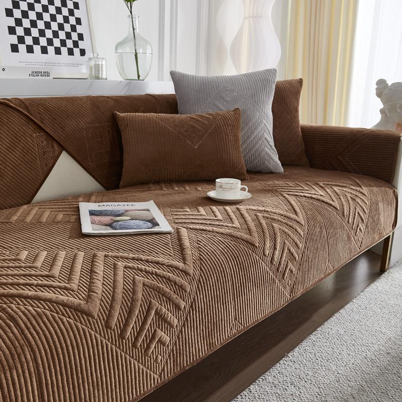 Autumn and Winter New Ultra-Soft Plush Quilted Sofa Cushion Living Room Solid Color Non-Slip Sofa Seat Cover Cover Cloth