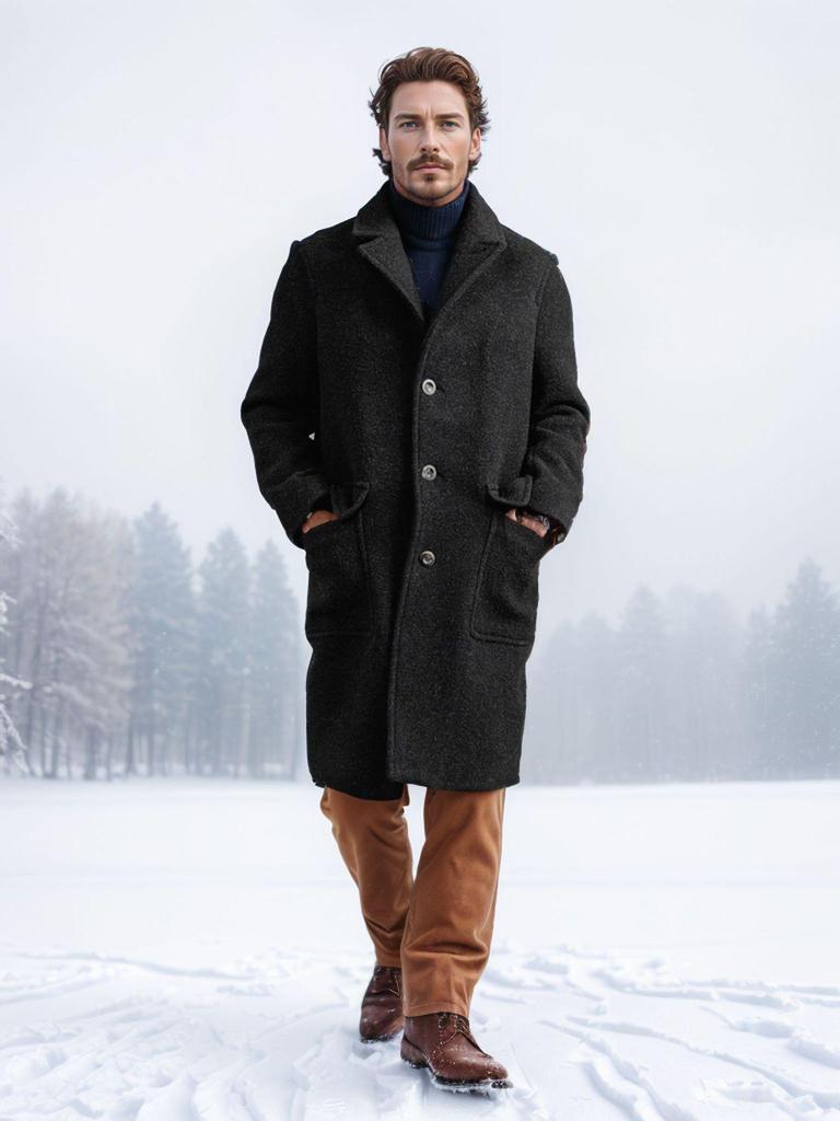 In Stock: Men's Retro Single-Breasted Long Wool Coat - Fall/Winter Collection