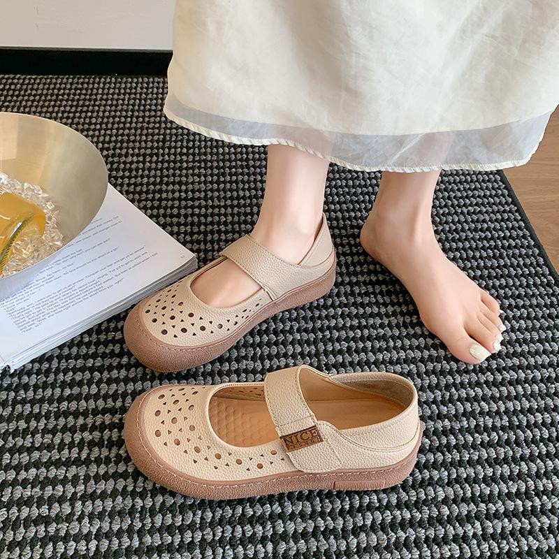 

Супермягкие летние туфли для мамы, сумка, сандалии, мягкая кожа, туфли с отверстиями, плоская подошва, мягкая подошва, мягкая поверхность, нескользящие, для женщин среднего и пожилого возраста, с круглым носком 41 абрикосовый