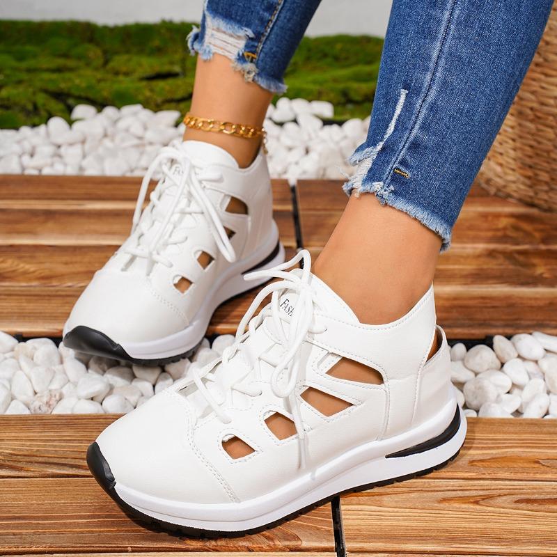 

New style women s closed-toe sandals, hollowed-out breathable women s shoes, plus size platform shoes with thick soles and laces 36 белый
