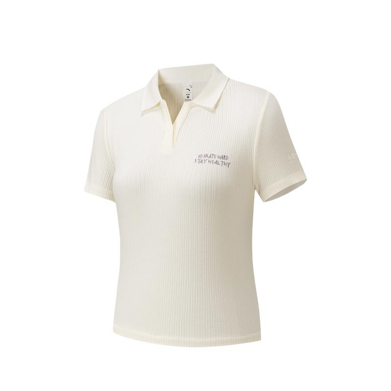Anta Skateboard Series Vertical Stripe Embroidered Polo Shirt Women Tops 162628127-1 S