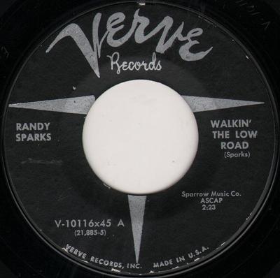7inch Record RANDY SPARKS - Walkin' The Low Road V10116x45 Verve Records 1958 US Rock Used