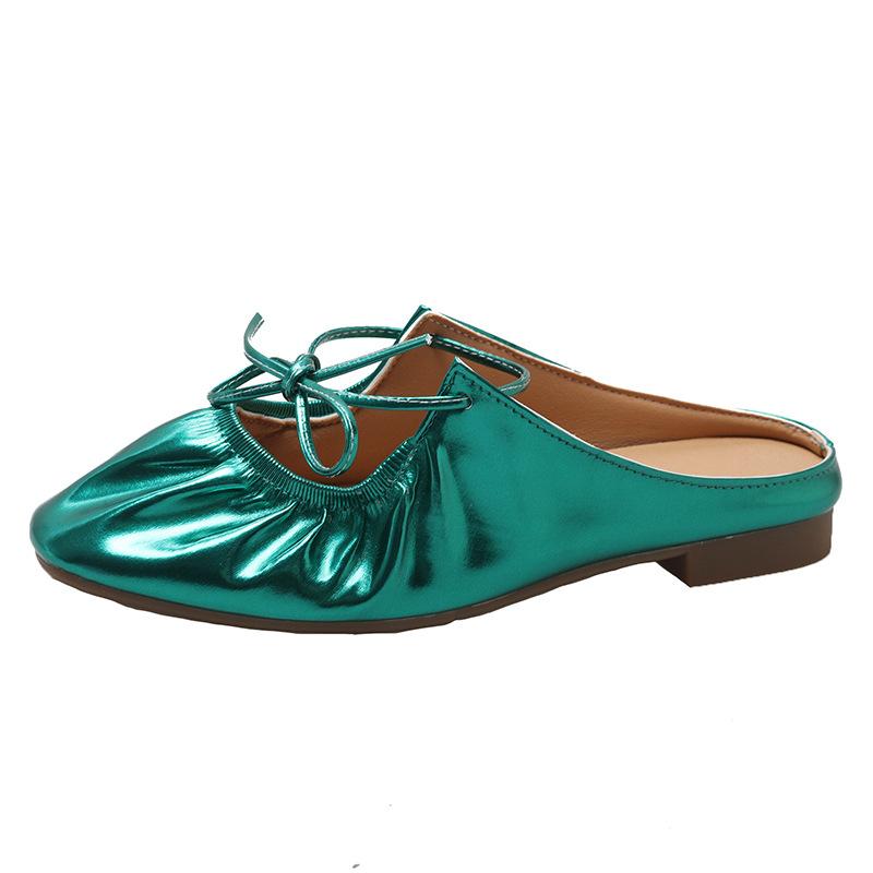 

Ретро плиссированные балетки весна и лето новая сумка голова шлепанцы шнуровка легкий рот мягкая подошва для улицы серебряные шлепанцы 41