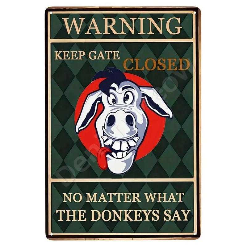 Vintage Metal Tin Sign Keep Gate Closed Funny Dog Horse Cat Sayings Wall Art Animal Lawn Garden Yard Decor