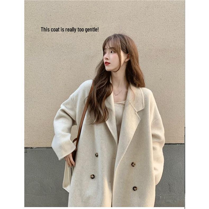 Women's High-End Gray Woolen Trench Coat - Thickened Korean Style Jacket for Autumn Winter