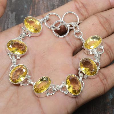 Citrine Gemstone Handmade Solid 925 Sterling Silver Bracelet For Women