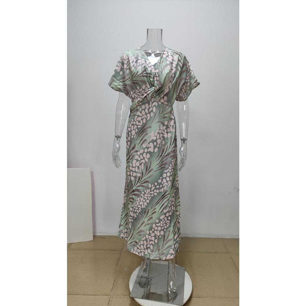 Women’s Fashion Slim Fit Printed Twist Front Sexy V-neck Spring Dress S