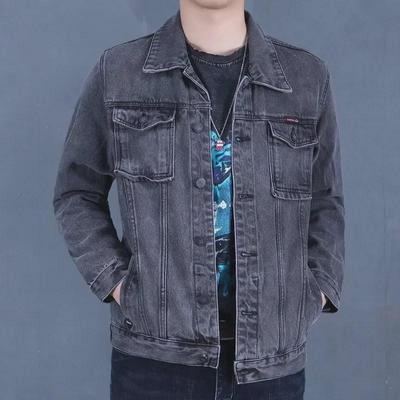 2023 Spring Men's Black Denim Jacket: Trendy Korean Style, Wear-Resistant, with Lapel