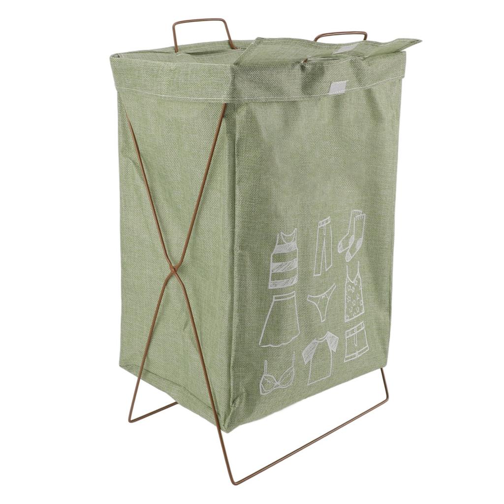 Iron Frame Folding Dirty Clothes Basket with Handles Waterproof Cotton Linen Foldable Laundry Storage Basket