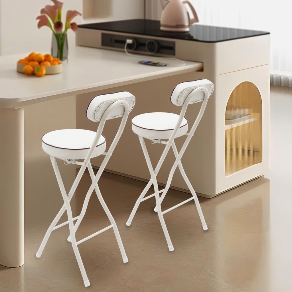 2PCS 25.6 Inch Height Adjustable Folding Bar Stools, Padded Seat, Modern Stool Set for Kitchen, Counter - White, 275lbs Capacity
